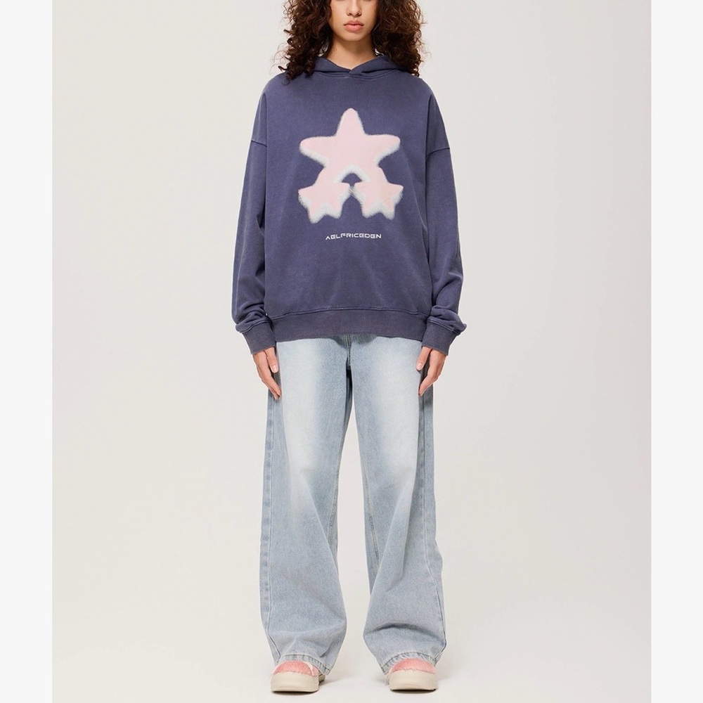 Aelfric Eden Blue Hoodie with Pink Star